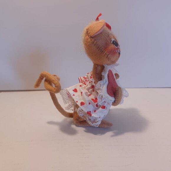 Annalee Doll Vintage 1993 Valentine's Day Felt Mouse Heart Red Dress - Picture 4 of 6